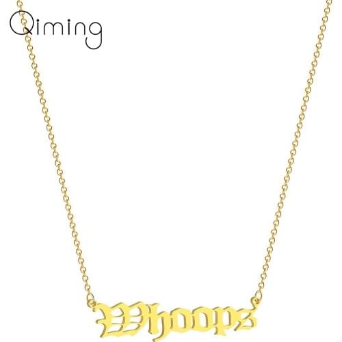 Not Happy Say Whoops Words Pendant Necklaces For Women Dainty Everyday Jewelry Stainless Steel Letter Necklace Girls Gift