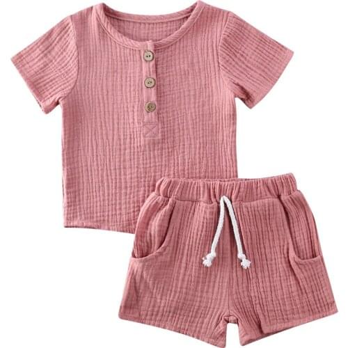 Baby Newborn Toddler Clothes Sets Summer Casual Childrens Clothes Solid Short Sleeve T-shirt Tops And Pants Outfit 2Pcs Set
