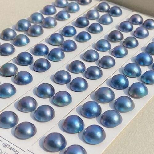 New 10 Pairs 13/14mm Near Half Round Mabe Pearl Blue Black Loose Beads For Earring Pendant