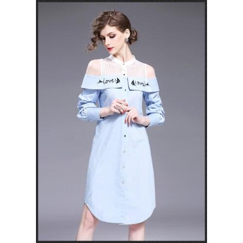 2017 New Spring Autumn Female Light blue skirt Shirts types, Strapless Ladies Dress Skirt with Heavy Embroidery