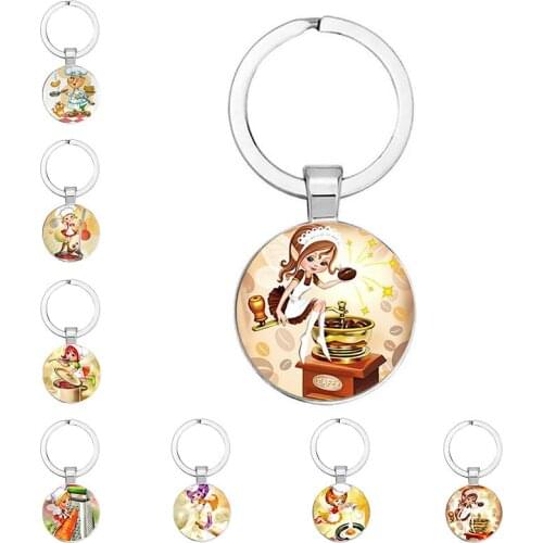 New Small Kitchen Girl Fashion Keychain For Family Jewelry Gift Round Key Ring