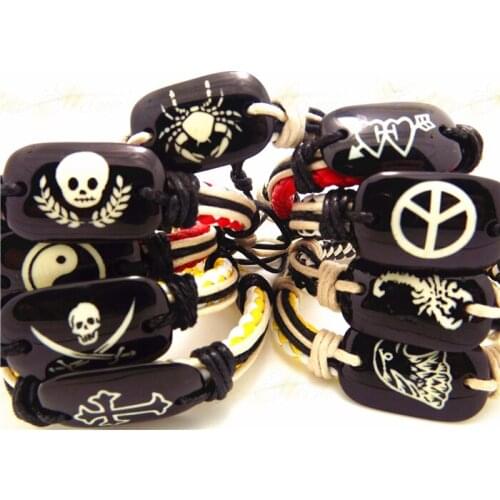 Wholesale 36 pcs Fashion Mens designs mix leather bracelets Free shipping