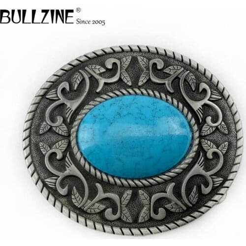 Bullzine wholesale retro zinc alloy turquoise stone Western belt buckle FP-03735 luxurious cowboy jeans gift belt buckle