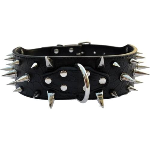 Crocodile Pattern Black Leather Spikes Dog Collar Pu 5cm Width Bulldog Collars Spiked Dog Collars For Small Dogs Big Dog