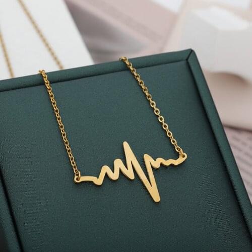 Minimal Heartbeat Necklaces For Women Lifeline Jewelry Stainless Steel Rose Gold EKG Lightning Pendants Doctor Nurse Gifts