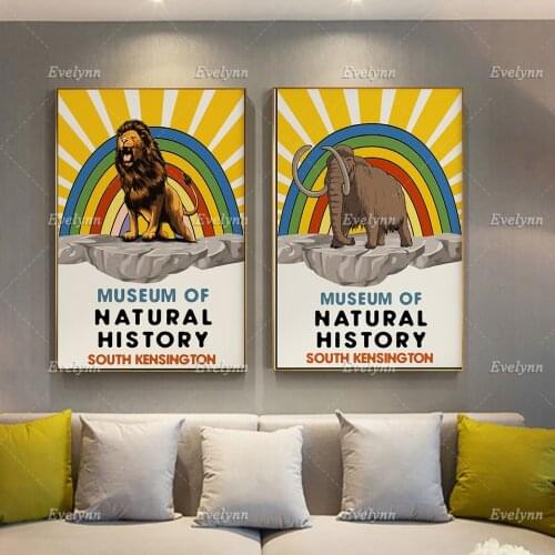 Natural History Museum Poster Print, South Kensington London,lion elephants Vintage Wall Art Home Decor, Animal Art Canvas Gift