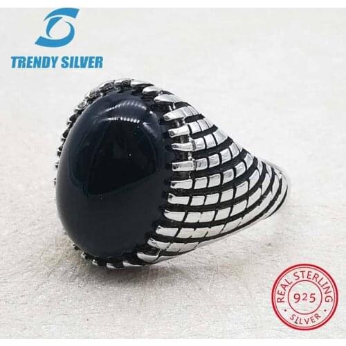 Rose gold silver 925 fine jewelry man rings men accessories turquoise gemstone natural onyx agate wholesale TRENDY SILVER TCR855