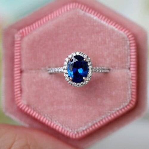 Chic Elegant Blue Crystal Topaz Sapphire Gemstones Diamond Rings for Women 18k White Gold Silver Color Jewelry Wedding Band Gift