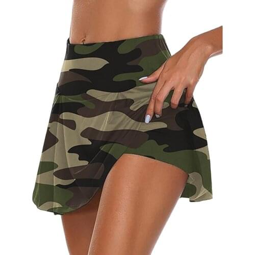High Waisted Shorts Plus Size Drawstring Loose Shorts Women Camouflage Fake Two Piece Breathable Elastic Sports Shorts Mini Skir