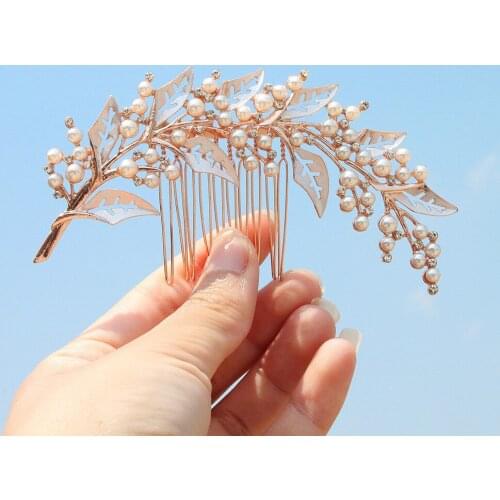 Handmade Wedding Hair Combs Tiara Leaf Beads Rhinestone Crystal Headdress Prom Bridal Wedding Hair Accessories Head Jewelry