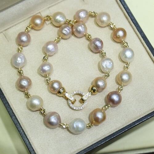 Wedding Women Gift word big Factory 10-11MM Luxurious natural fresh water Aurora pearls Strange Baroque Colourful NECKLACE