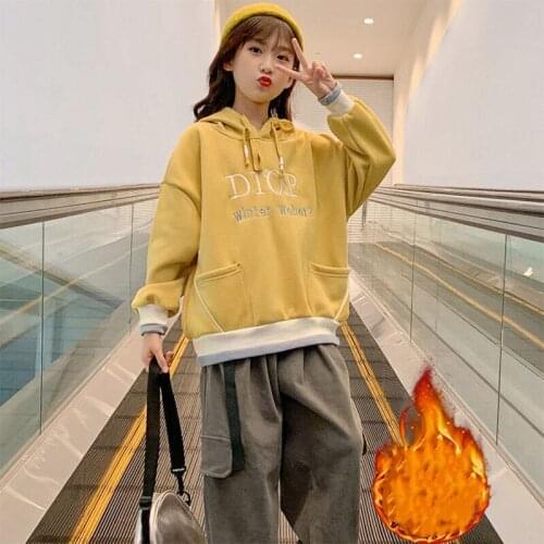 Girls' Hoodies Sweatshirts Kids Outwear 2021 Hot Velvet Thicken Warm Winter Autumn Cotton Fleece Plus Size Childrens Clothing