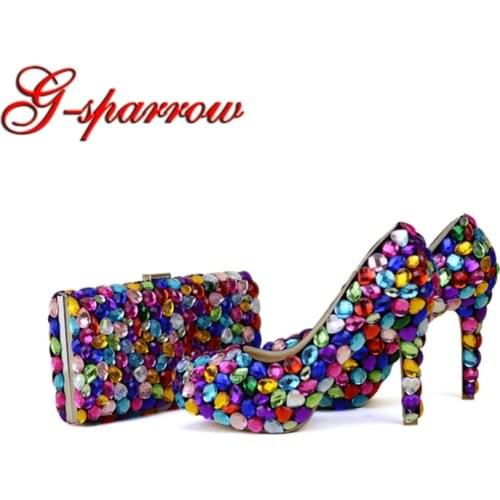Mix Color Blue Green Yellow Purple Wedding Party Shoes with Clutch 4 Inches High Heel Graduation Prom Pumps Matching Bag