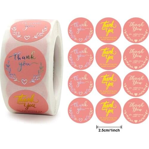 50-500pcs Multiple Styles hot stamping color thank you sticker 1Iinch Round Packaging Label Material Supplies Sealing Stickers