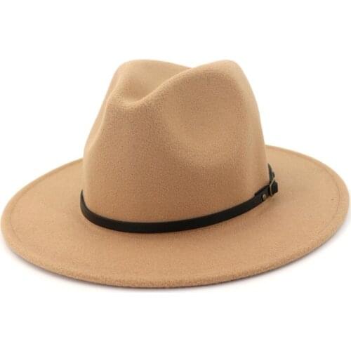Vintage Classic Wide Flat Brim Wool Fedora Men Woman Panama Cap Belt Buckle Decor Unisex Jazz Gentleman Hat Party Carnival Hat