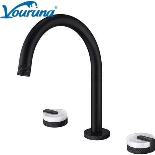 VOURUNA Stylish Matte Black Three Holes Bathroom Faucet Widespread Bathroom Mixer Tap