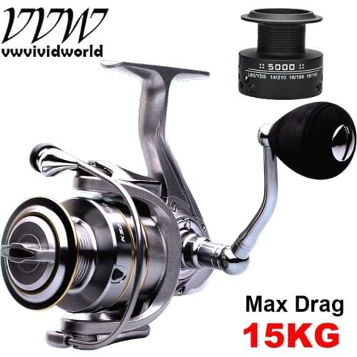 VWVIVIDWORLD High Quality Fishing Reel Double Spool Metal Arm Feeder Spinning Reel Carp Fishing Baitcasting Reel Saltwater