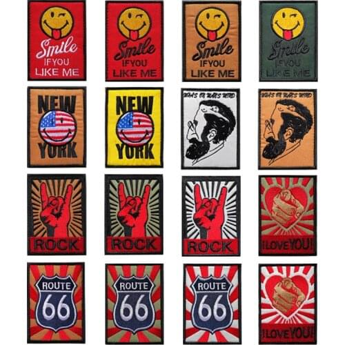 Smile ROCK Embroidered hook and loop Patches rectangle Velcro Patch Tactical Combat Embroidery Badges For Jacket Clothing