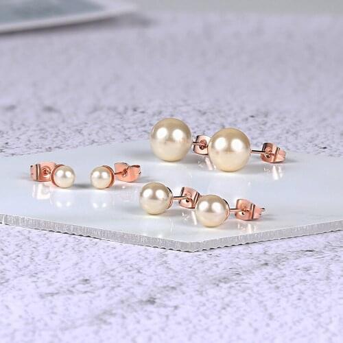 Cute Pearls Stud Earrings for Women Rose White Gold Color AAA+Cubic Zirconia 3 Size Perfect Fashion Jewelry E240