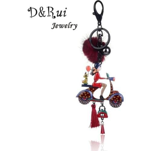 Fashion Girl Keychain for Women Bag Car Enamel Alloy Pompom Cartoon Figure Key Chain Rings Accessories Keyring Woman Key Chains