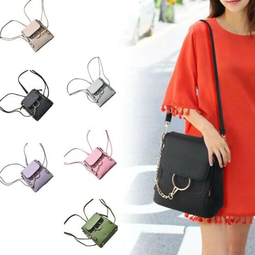 Women PU Leather Backpack Shoulder Bag Chain Satchel Bag Plain Message Tote Bag
