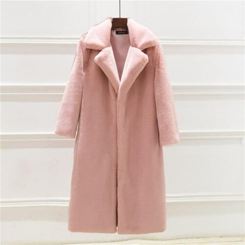 Overcoat Faux Fur coat Women Thick Warm Faux Rex Rabbit Fur jacket Female 2020 Winter Long Coat loose soft Outerwear