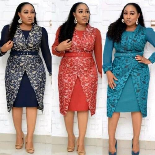 XL-5XL Plus Size African Dresses For Women Spring Autumn Sexy African V-neck Print Polyester plus Size Knee-length Dress