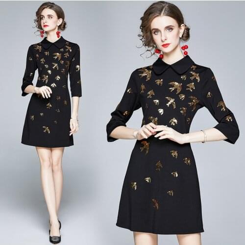 ZUOMAN Women Autumn Elegant Sequin Dress Festa High Quality Office Cocktail Party Robe Femme Vintage Designer Short Vestidos