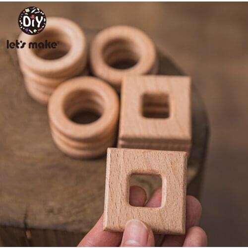 LetS Make 5PCS Beech Wooden Teether Geometric Circle Baby Teething Newborn Infants Baby Toys BPA Free Wood Teethers DIY