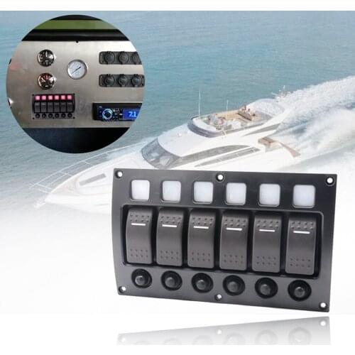 6 Gang LED Rocker Switch Panel Circuit Breakers DC 12/24V For Car Boat Marine Yacht RV Camper Truck Trailer ABS Waterproof IP66