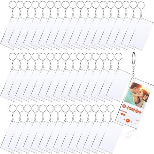 Acrylic Keychain Blanks with Key Rings Rectangle Clear Discs Charms Transparent Circles Set for DIY Projects Crafts