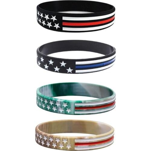 USA Flag Stars Stripes Silicone Rubber Bracelet Wristband Thin Red Blue White Line Bangle Bands Gift