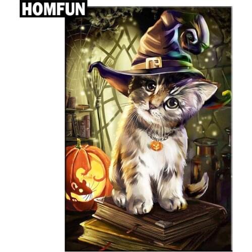 HOMFUN Full Square/Round Drill 5D DIY Diamond Painting "Halloween cat" 3D Embroidery Cross Stitch 5D Rhinestone Home Decor