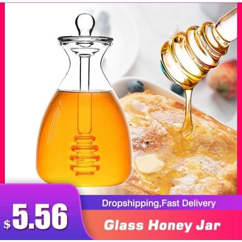 500ML Glass Honey Jar High Borosilicate Glass Kitchen Jar Honey Pot With Dipper And Lid Storage Jar Container For Honey Syrup