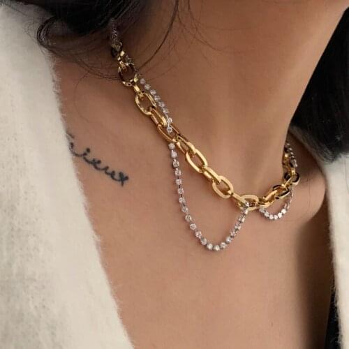 Double Layer Gold Color Chain Necklace For Women Rhinestone Chains Choker Necklaces Fashion Jewelry