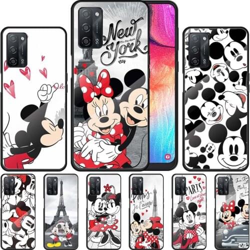 Mickey Minnie in London for OPPO Realme 7i 7 6 5 Pro C3 XT A9 2020 A52 Find X2Lite Luxury Tempered Glass Phone Case Cover