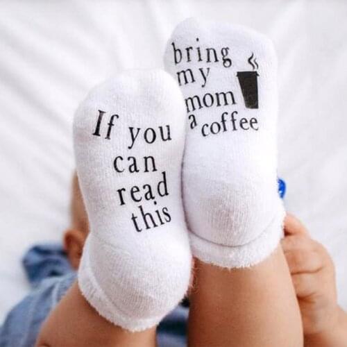 Novelty Funny Sayings Baby Cotton Crew Socks Non-Skid Gripper If You Can Read This Rubber Letters Printed Newborn Hosiery Infant