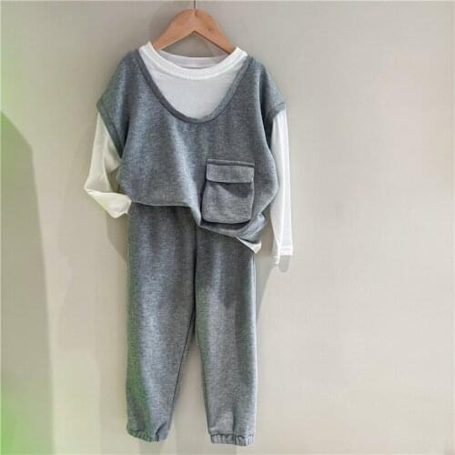 2021 Korea style boys girls 2 pcs printed set shirt+long pants autumn cotton kids suit 1-7 years