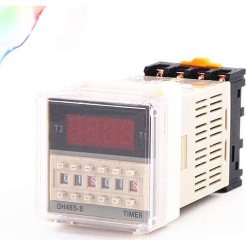 DH48S-S Programmable Double Time Delay Relay With Socket Base Voltage DC12V DC24V AC110 AC220V 0.1S-9.9S 1S-99S 1M-99M 0.1H-99H