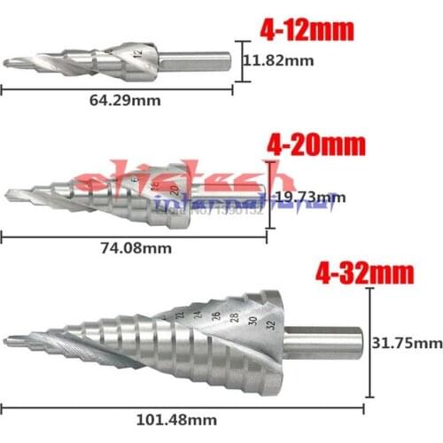 By dhl 20set 3pcs/set HSS 4241 HSS spiral flute step Drill Bit Set core drill bit cone Step Drill Bit Set hole cutter