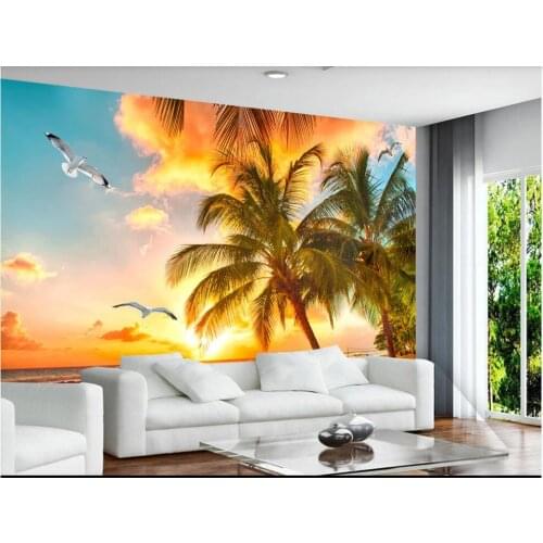 Custom mural wallpaper 3d Beautiful seaside sunrise coconut tree landscape home decor photo Wallpaper in the living room
