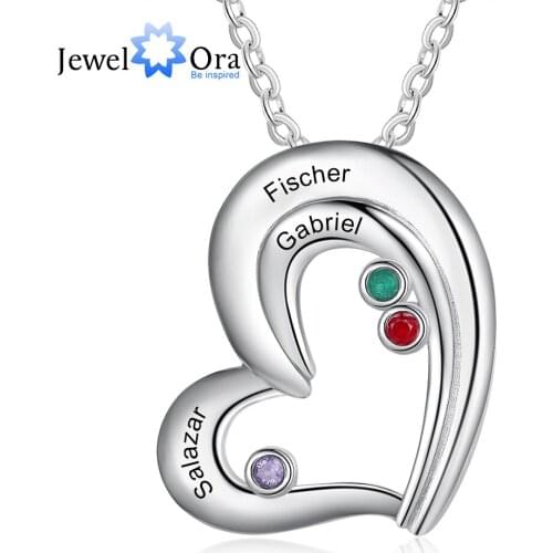 JewelOra Designer Personalized 3 Names Heart Necklaces for Women Custom Birthstone & Name Engraved Pendant Anniversary Gifts