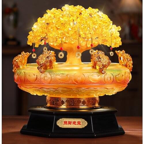 2021 home shop company Bring wealth Money Drawing GOOD LUCK crystal FA CAI SHU Pachira Money Tree JIN CHAN talisman statue