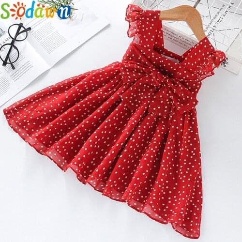 Sodawn Girls Dress SummerBrand New Dress For Girls Sleeveless Chiffon Polka Dot Dress Princess Dress Girl Toddler Dress
