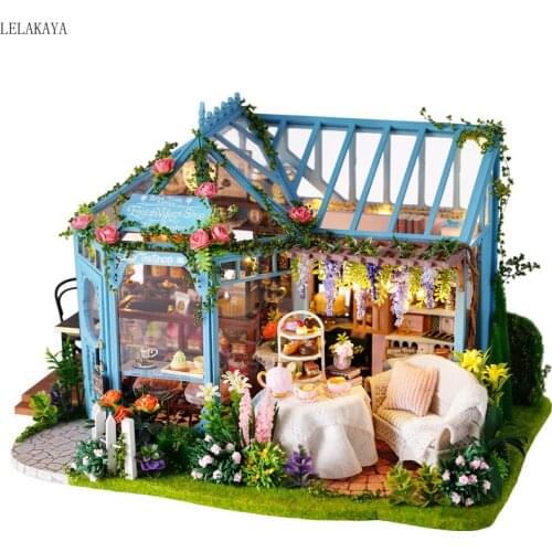 Handmade DIY Doll House Wooden Miniature Furniture Kit With Case Music LED Assemble Rose Garden Toys For Children Christmas Gift