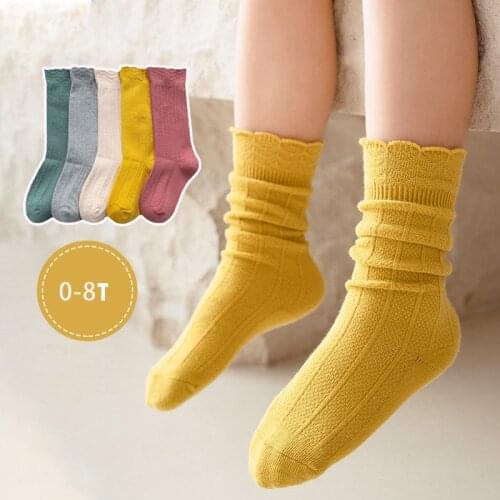 Fashion Lace Soft Cotton Kids Boy Girl Socks Solid Color Cute Socks Boy Girl Cozy Lovely Loose Cotton Socks