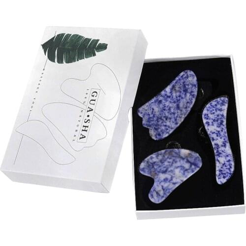 Sodalite Jade Gouache Scraper Set Facial Massager Face Gua Sha Tool Real Natural Stone Beauty Care Gouache Massage Kit
