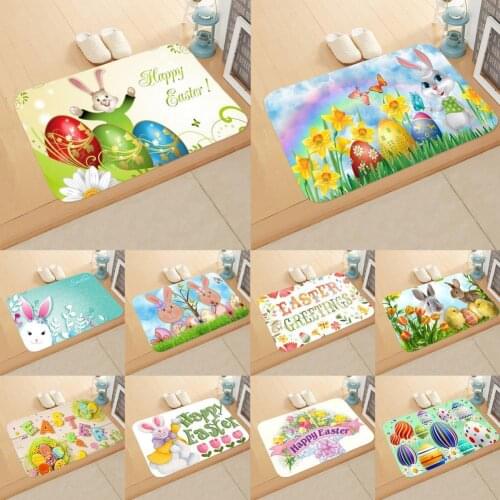 Floor Rug Non-slip Stain Resistant Flannel Happy Easter Floor Rug for Bedroom Easter Floor Rug
