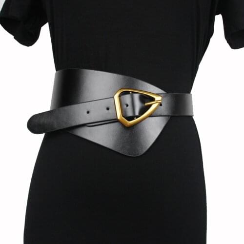 New Women Leather Wide Waist Belt Metal Triangle Pin Buckle Corset Belt Fashion Female Cummerbunds Soft Big Waistbands Belts