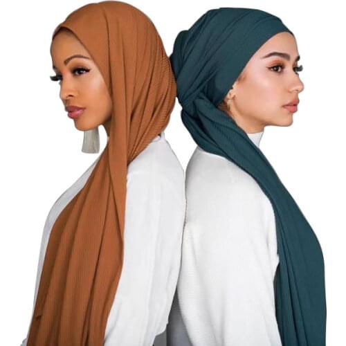 New Jersey Crinkle Hijab Scarf Cotton Plain Elastic Shawls Pleated Long Muslim Head Wrap Scarves Turbans 10pcs/Lot Wholesale